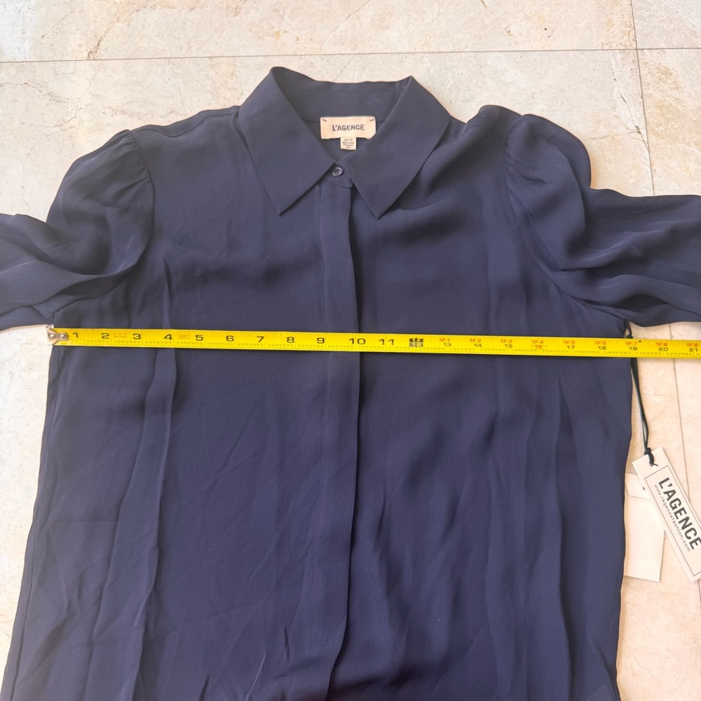 L’Agence Lucien Diamond Navy Blue Silk Blouse size S - Picture 8 of 9
